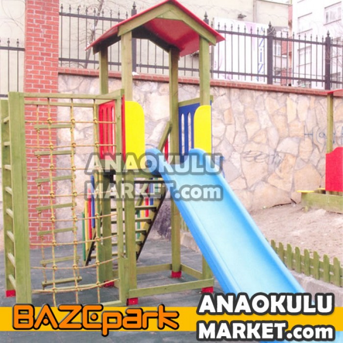 BZ-301740 Tırmanmalı Park 1 Kuleli Ahşap Oyun Grubu